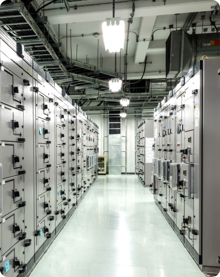 Server room with electrical panels